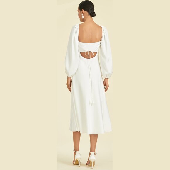 NWT SACHIN + BABI Melody Dress in Off-White Midi Casual Cutout Puff Sleeve 4 - Picture 4 of 12